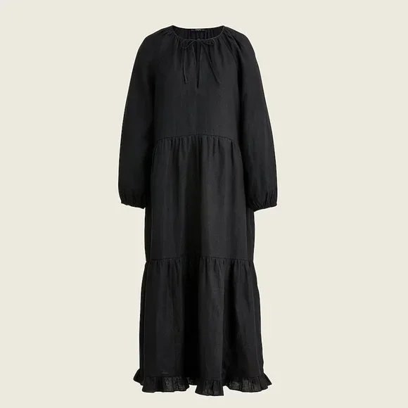 J. Crew | Dresses | J Crew Longsleeve Tiered Dress In Linen Black  Smallmedium | Poshmark